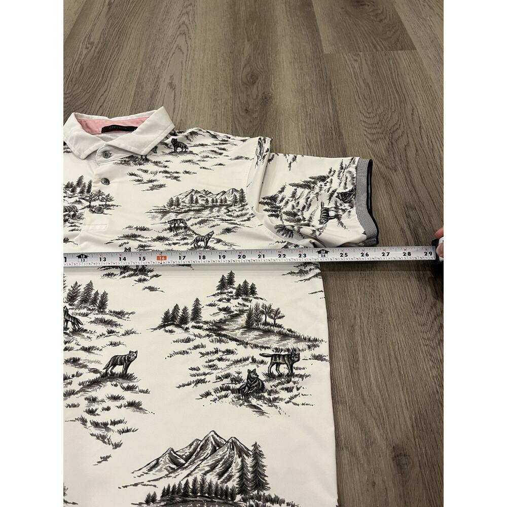 Greyson Mens Large Wolf Toile Polo Shirt Arctic White Black Scenic Print - Picture 5 of 7